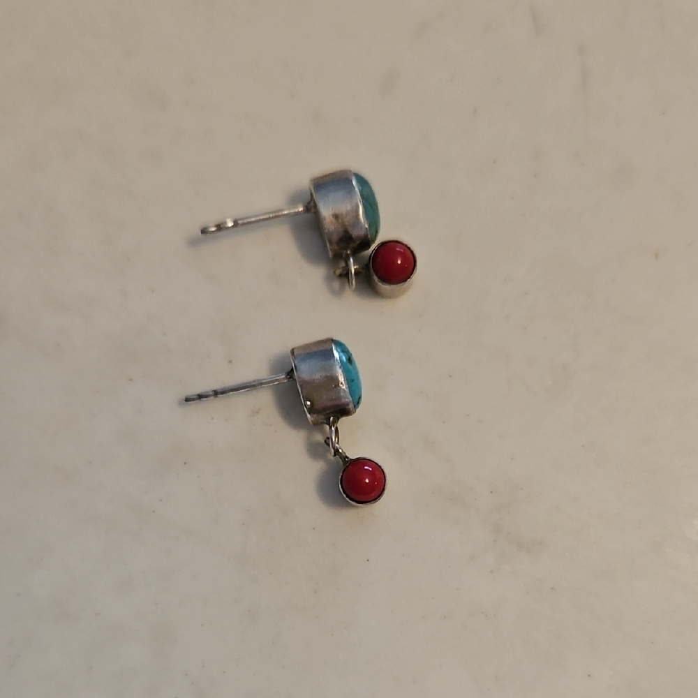 Sterling Silver and Red Stud Earrings